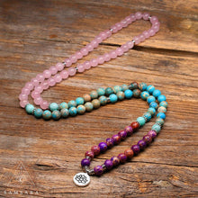 Load image into Gallery viewer, Pulsera Mala - 108 cuentas - Cuarzo Rosa & Turquesa
