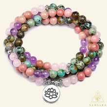 Load image into Gallery viewer, Pulsera Mala - 108 cuentas - Turquesa Africana & Rodocrosita