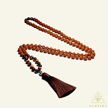Cargar imagen en el visor de la galería, Japa Mala -Rudraksha & Ojo de Tigre- 108 Cuentas anudadas