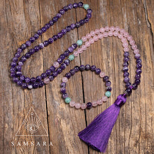 Cargar imagen en el visor de la galería, Set Amor - Colgante & Pulsera de piedras naturales - 108 cuentas