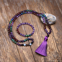 Cargar imagen en el visor de la galería, Set Amatista - Colgante & Pulsera de piedras naturales - 108 cuentas
