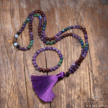 Cargar imagen en el visor de la galería, Set Amatista - Colgante & Pulsera de piedras naturales - 108 cuentas