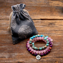 Load image into Gallery viewer, Pulsera Mala - 108 cuentas - Cuarzo Rosa & Turquesa