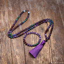 Cargar imagen en el visor de la galería, Set Amatista - Colgante & Pulsera de piedras naturales - 108 cuentas