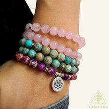 Load image into Gallery viewer, Pulsera Mala - 108 cuentas - Cuarzo Rosa & Turquesa