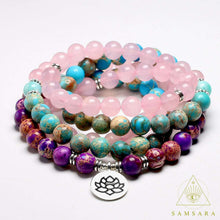 Load image into Gallery viewer, Pulsera Mala - 108 cuentas - Cuarzo Rosa & Turquesa