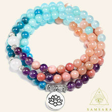 Load image into Gallery viewer, Pulsera Mala - 108 cuentas - Cuarzo Azul & Rodocrosita
